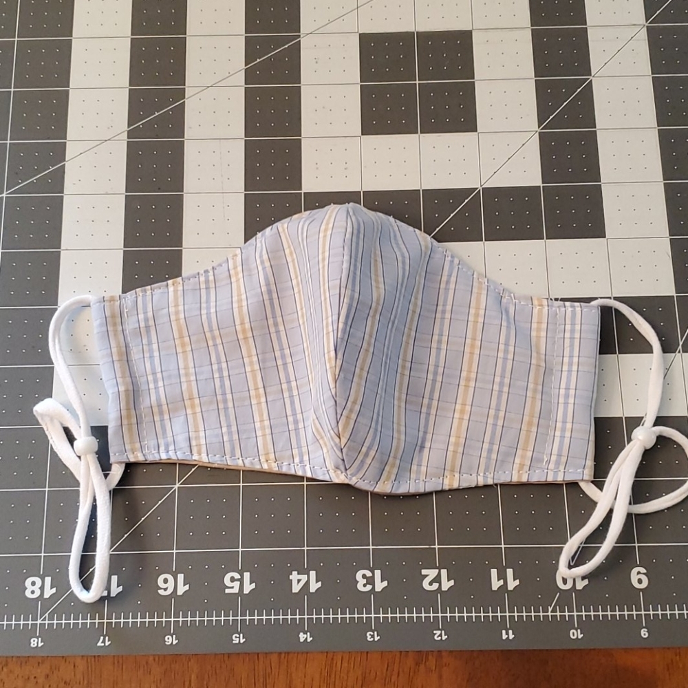 Blue Plaid Cotton Face Mask with Pocket